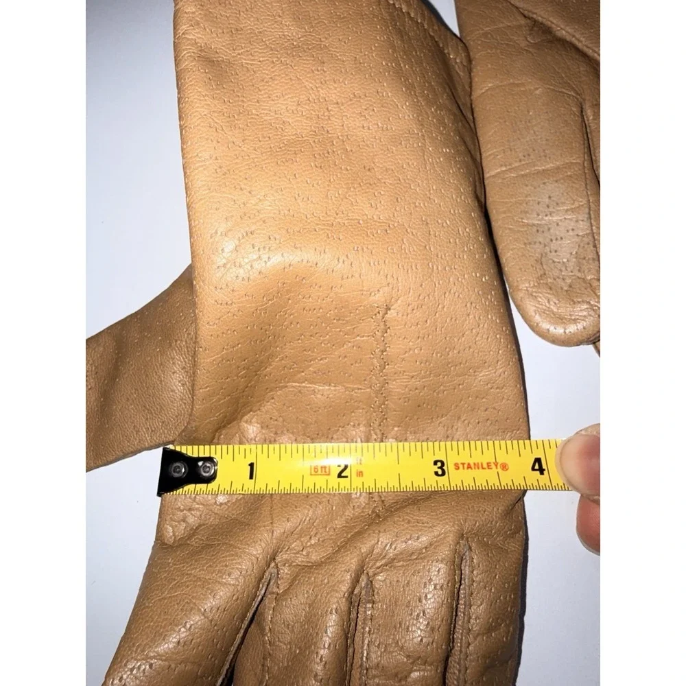Vintage Fownes 1950s‎ Women's Tan LEATHER GLOVES With Warm Lining size 8.5 D